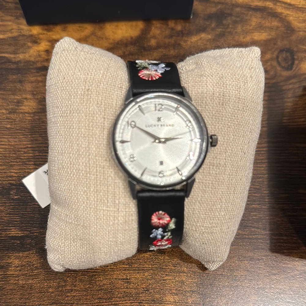 Lucky Brand Black Watch with Floral Embroidery